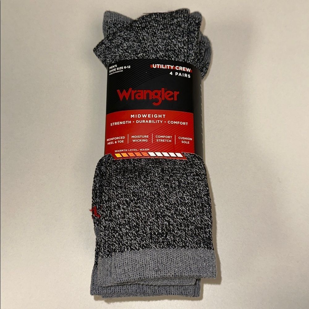 Wrangler L/XL Men’s Heather Gray Black Cotton Blend Knit Utility Crew Work Socks